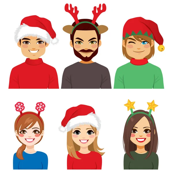 Weihnachten Stirnbänder Menschen Avatar — Stockvektor