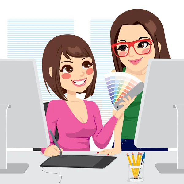 Graphic Designer And Assistant — Stock Vector