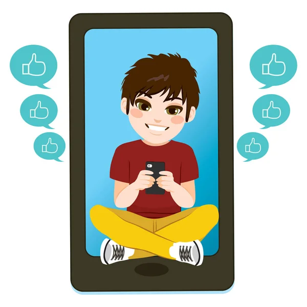 Smartphone tiener jongen — Stockvector