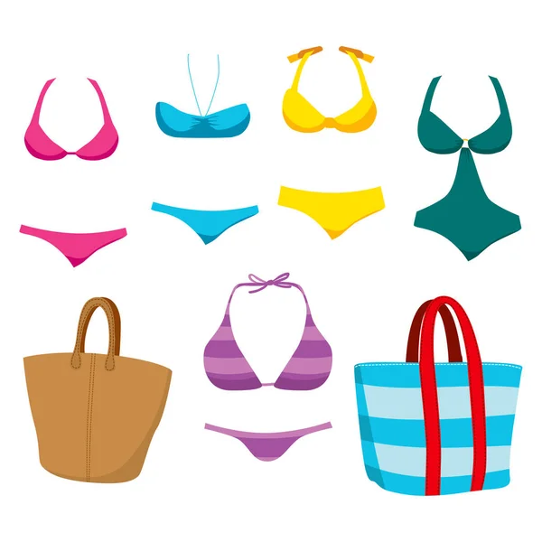 Collection Fashionable Summer Swim Wear Clothing Elements Accessories Women — Stock Vector