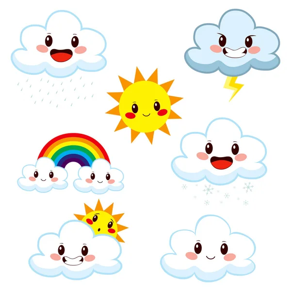 Collection Cute Cartoon Weather Elements Showing Different Meteorology Concepts — Stock Vector