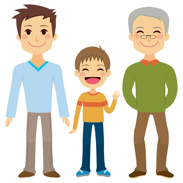 Ilustración Tres Generaciones Hombres Diferentes Edades Desde Niños Hasta Padres — Vector de stock