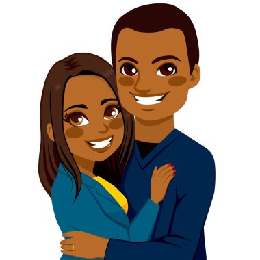 African American couple hugging together dating on Saint Valentine Day clipart