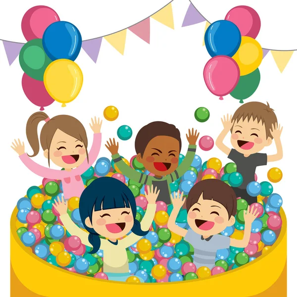 Cute Little Children Playing Balls Pool Having Fun Together — Stock Vector
