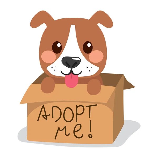 Niedlicher Kleiner Hund Zeigt Zunge Karton Mit Adoptivtext — Stockvektor