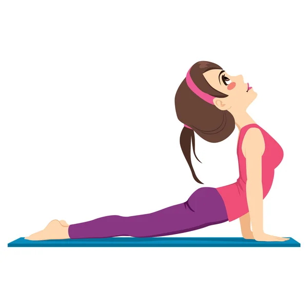 Junge Attraktive Frau Praktiziert Yoga Übung Kobra Asana Pose Ruhe — Stockvektor