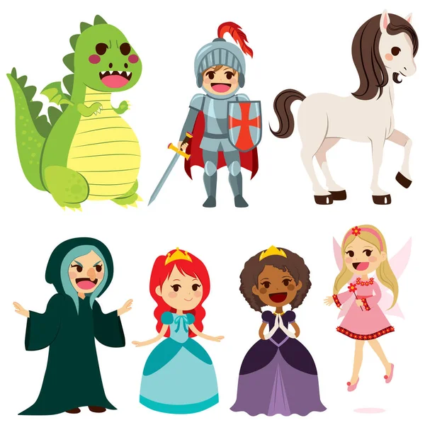 Verzameling Van Schattige Sprookjesfiguren Voor Kinderboek — Stockvector