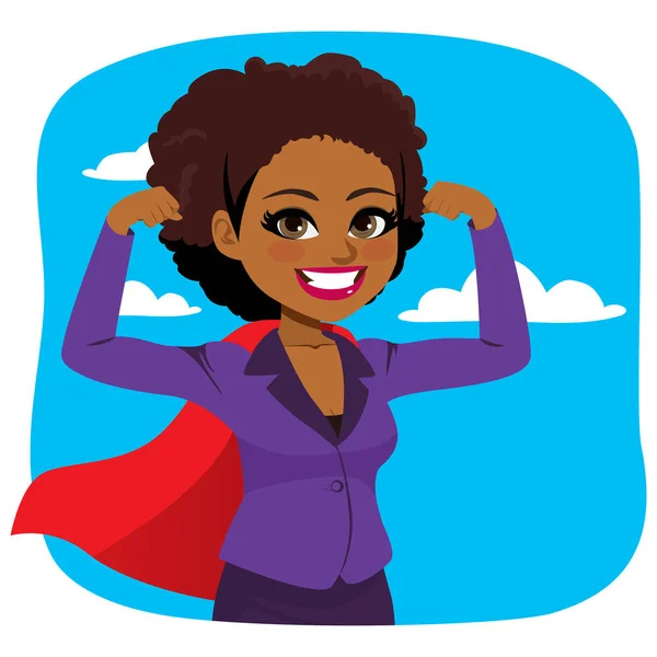 Beautiful Young African American Super Powerful Business Woman Flexing Arms — Stock Vector