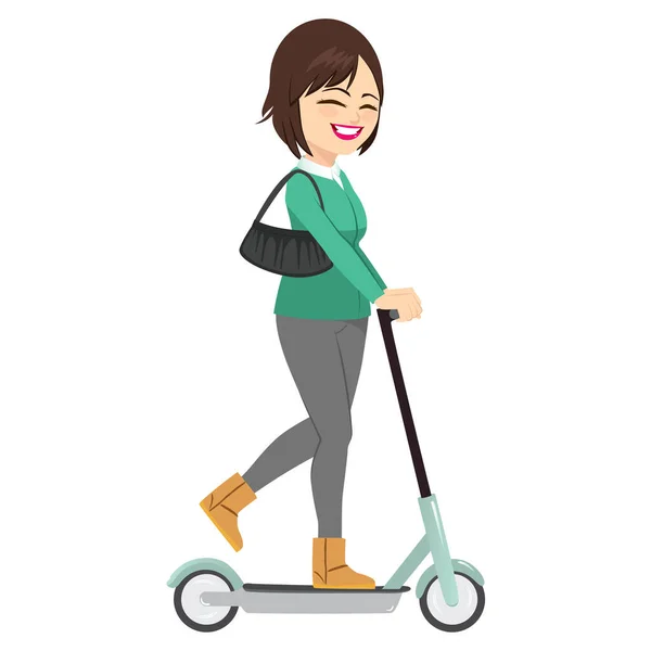 Joven Hermosa Mujer Montando Scooter Eléctrico Feliz — Vector de stock