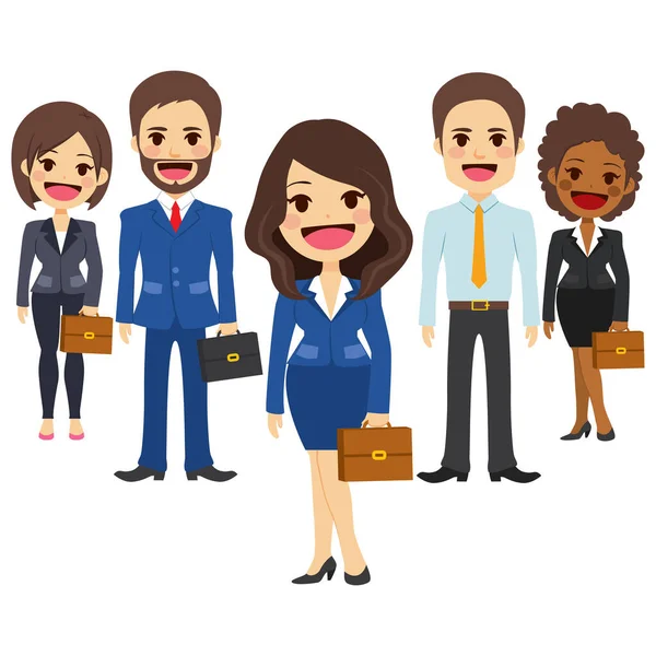 Business Women Men Staff Human Resources Standing Together — Stock Vector