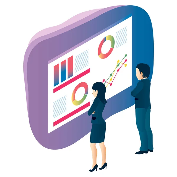 Affärsmän Team Arbetar Och Talar Stående Titta Diagram Diagram Resultat — Stock vektor