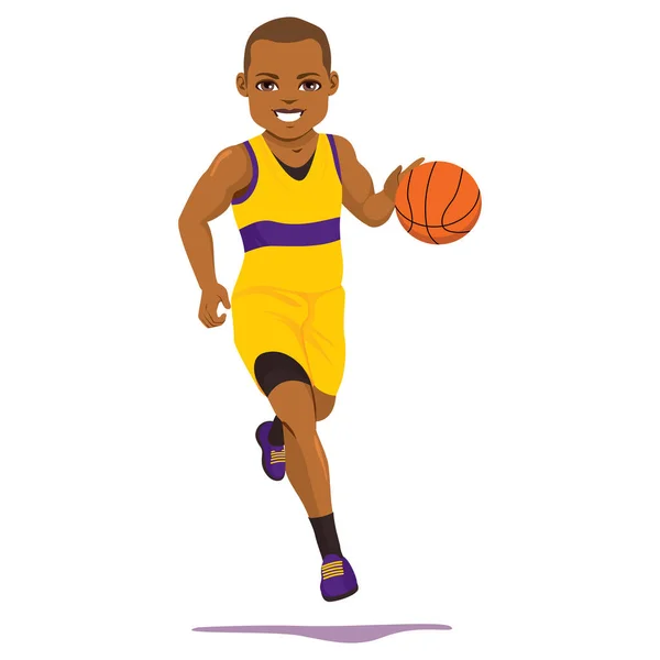 Active African American Professional Basketball Player Running Ball Playing — Stock Vector