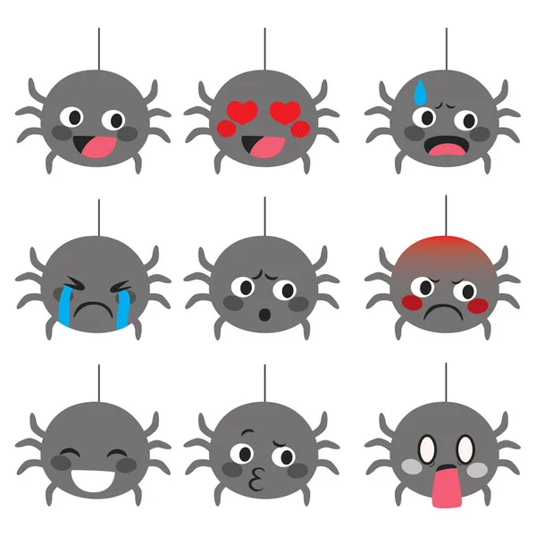 Conjunto Araña Emoji Lindo Diferentes Expresiones — Vector de stock