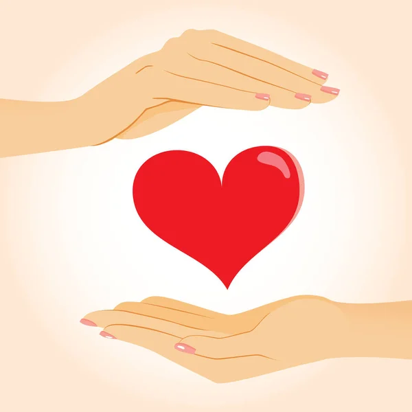 Illustration Weiblicher Hände Mit Rotem Herzpflegekonzept — Stockvektor