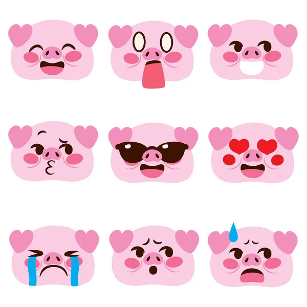 Bonito Personagem Porco Avatar Emoji Expressões Faciais Com Emoções Diferentes — Vetor de Stock