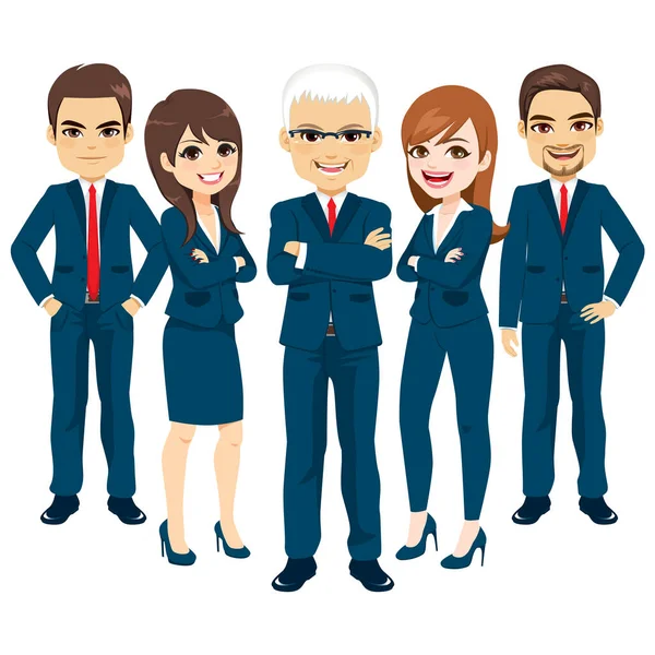 Business Blue Suit Team Set Van Vrouwelijke Mannelijke Kantoormedewerkers — Stockvector