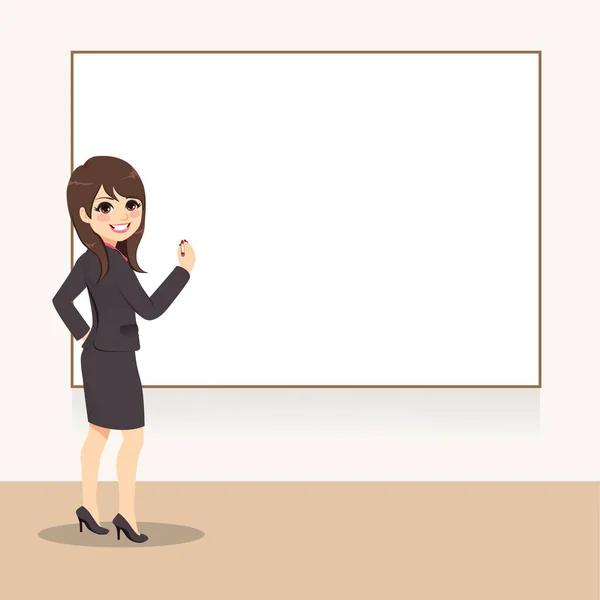 Young Business Kvinde Skriver Whiteboard Ser Tilbage Seminar Præsentation – Stock-vektor