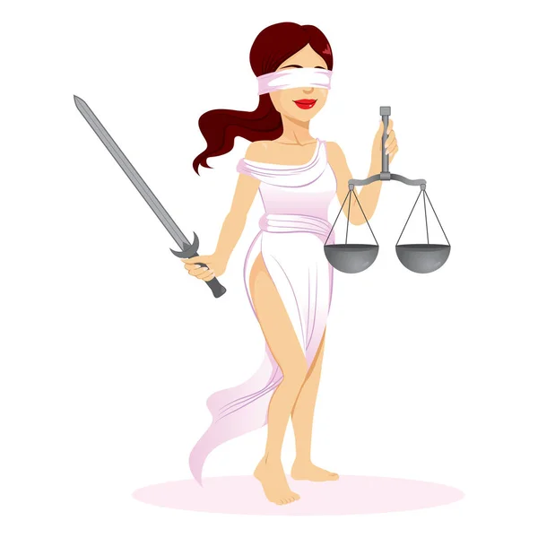 Lady Justice Figure Blindfold Holding Scale Sword — Stock Vector
