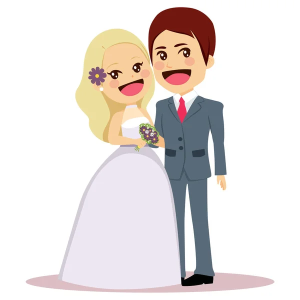 Illustrazione Coppia Carina Giorno Del Matrimonio Piedi Insieme Abbracciando Con — Vettoriale Stock