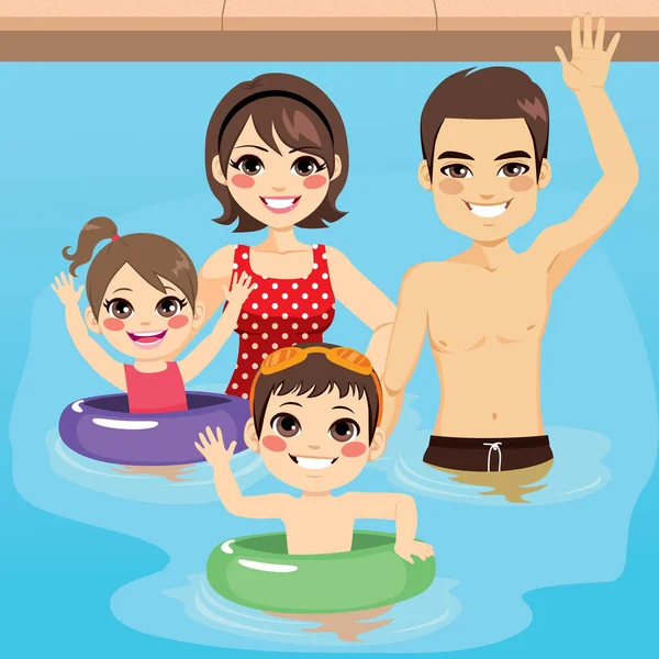 Cute Young Family Happy Together Swimming Pool — Stock Vector