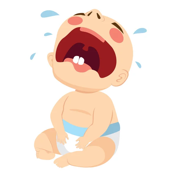 Illustration Cute Little Baby Crying Sad Mouth Wide Open — Stock Vector