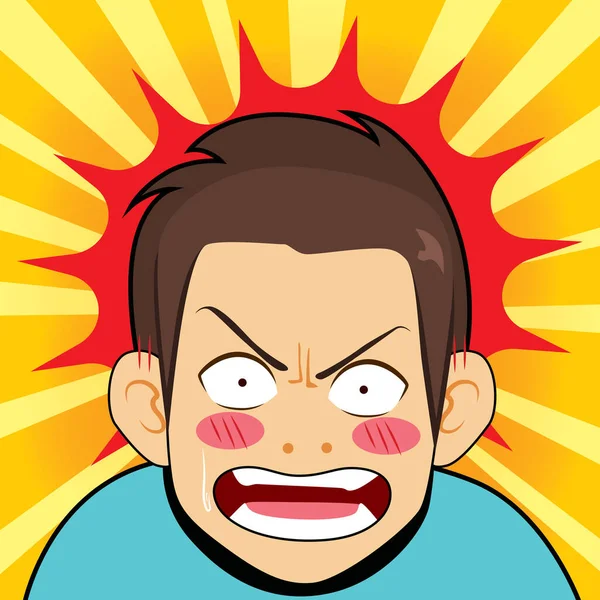 驚きの怒り狂った男の漫画のイラスト怒り狂った反応漫画の背景 — ストックベクタ