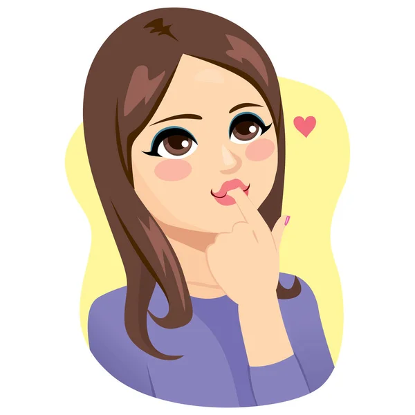 Young Brunette Woman Licking Finger Eating Delicious Dessert — Stock Vector