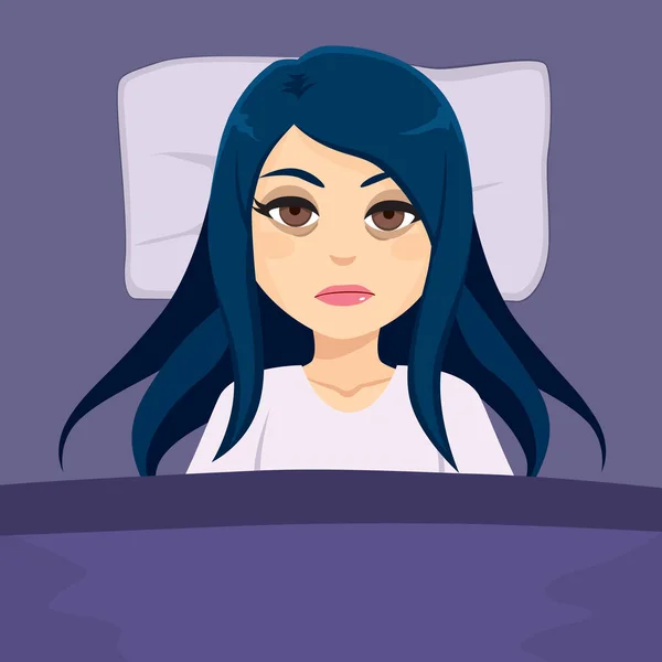 Chica Cansada Sin Dormir Que Sufre Insomnio Cama Con Los — Vector de stock