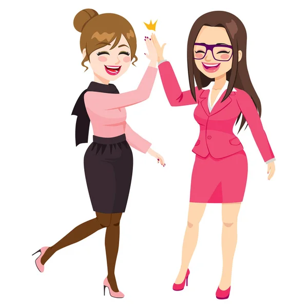 Happy Excited Business Women Making High Five Palm Hands — Stock Vector