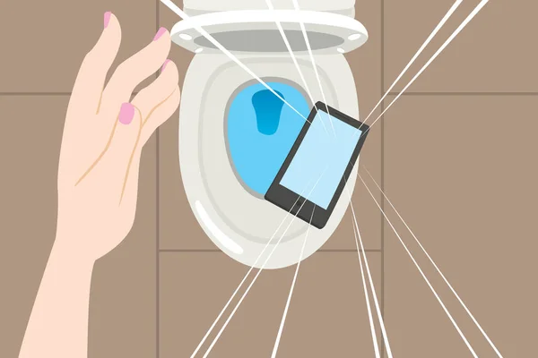 Zbliżenie Ilustracja Strony Upuszczenie Smartfona Toalecie — Wektor stockowy