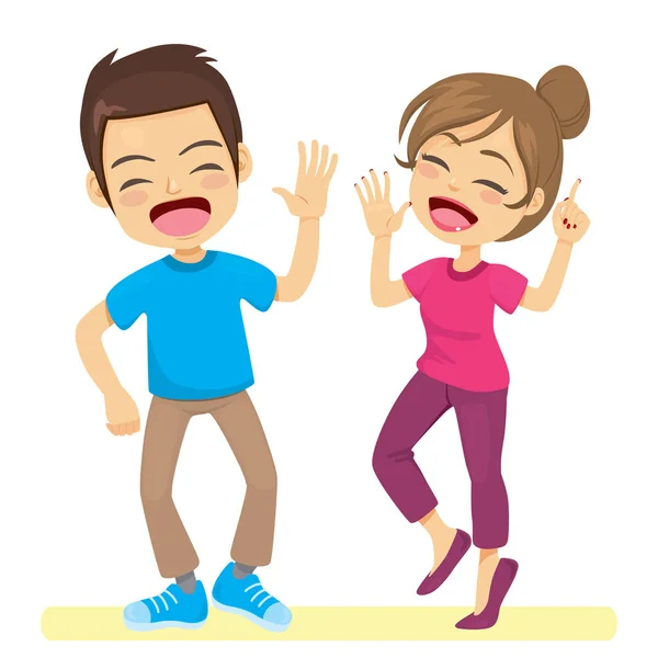 Cute Lovely Street Hip Hop Dancers Couple Having Fun Dancing — Stock Vector