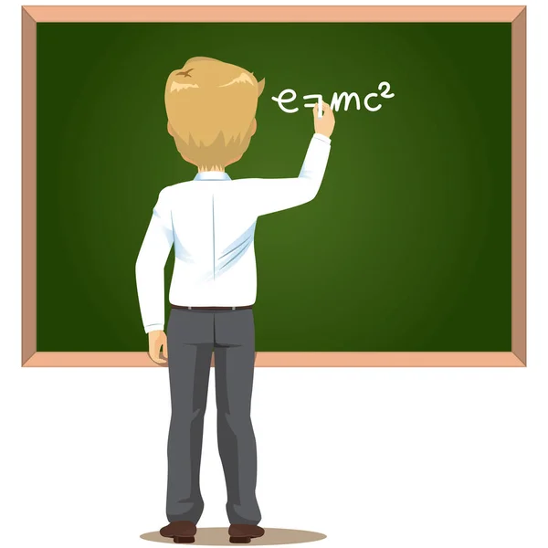 绿板上白粉笔课堂写作科学公式中的反观男教师 — 图库矢量图片#