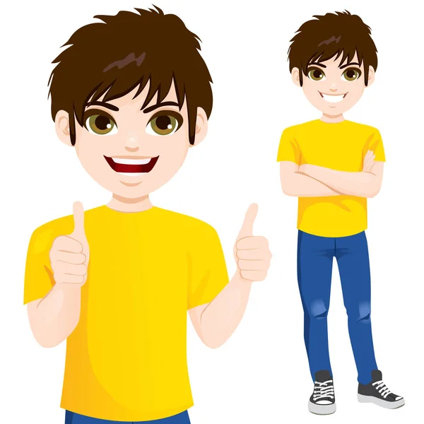 Teenager Boy Standing Arms Crossed Making Thumbs Hand Sign Gesture — Stock Vector