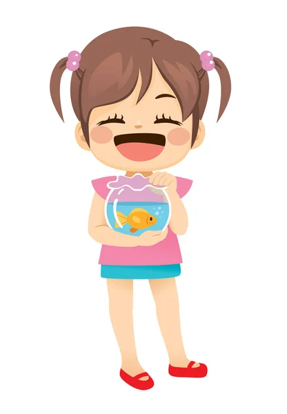 Sweet Little Girl Holding Fishbowl Her Fish Pet — Stock Vector