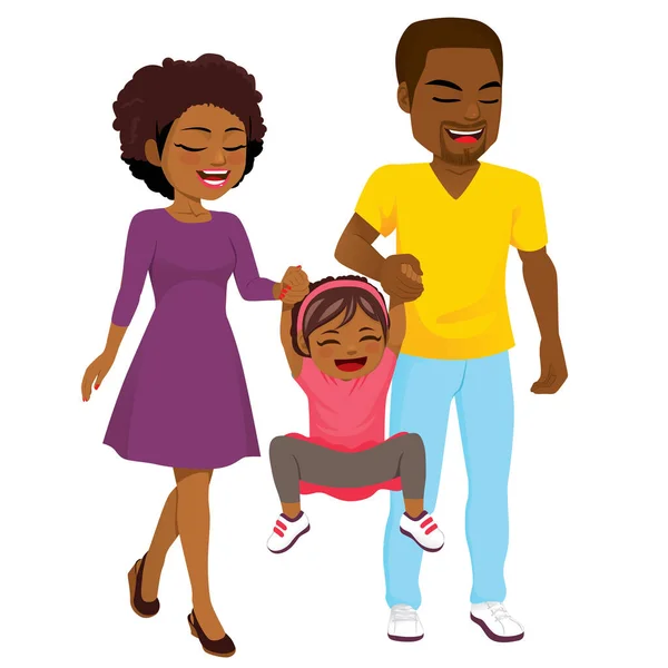 Ευτυχισμένη Οικογένεια Αφρο Αμερικανών Που Κρατιέται Χέρι Χέρι Κοριτσάκι — Διανυσματικό Αρχείο