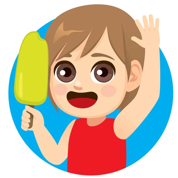 Feliz Niño Lindo Con Helado Dulce Paleta Helado — Vector de stock