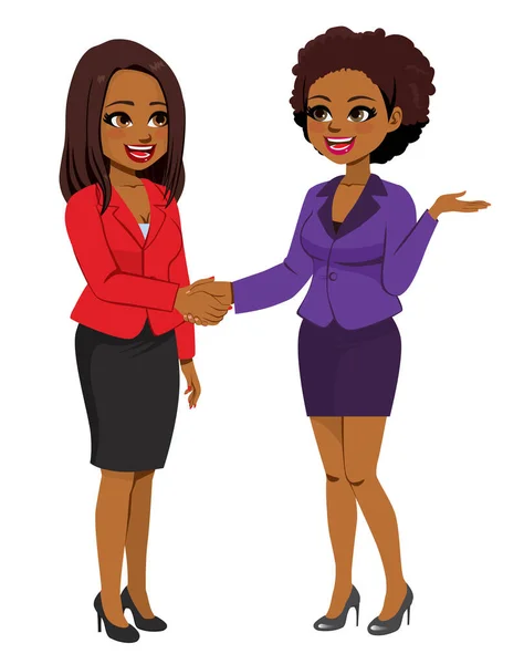 Dois Belo Confiante Jovem Mulher Negócios Negra Apertando Mãos — Vetor de Stock