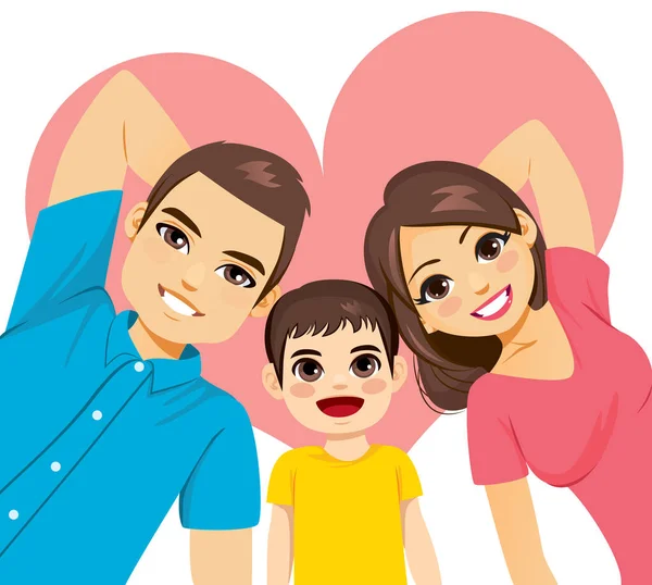 Linda Familia Mamá Papá Hijo Acostado Suelo Feliz Sonriendo Juntos — Vector de stock