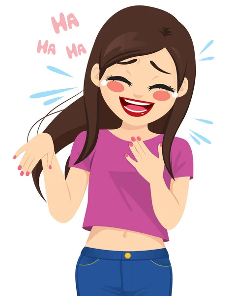 Young Woman Tears Crying Laughing Out Loud Gesturing — Stock Vector