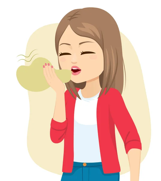 Young Woman Suffering Halitosis Bad Breath Health Problem — Stock Vector