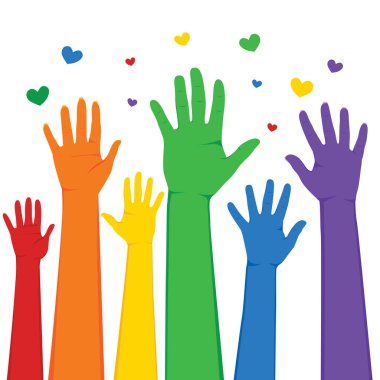 Hands raised up with rainbow colors LGBT rights concept clipart