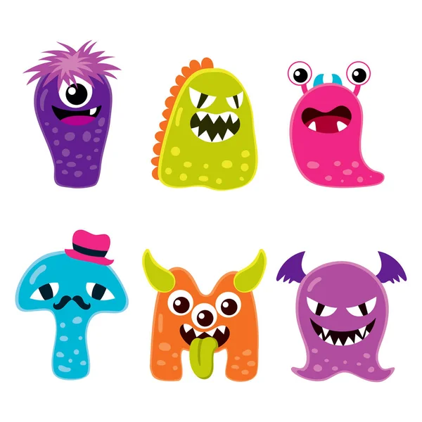 Colección Seis Diferentes Personajes Dibujos Animados Divertidos Halloween Monstruo Mascota — Vector de stock