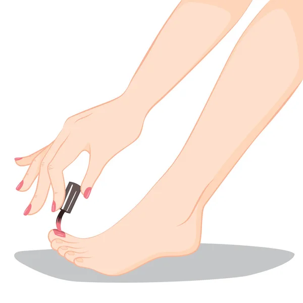 Ilustração Perto Pintura Unhas Pedicure Processo — Vetor de Stock