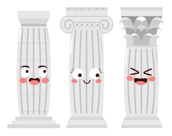 Antique White Greek Roman Doric Jonic Corinthian Columns Characters — Stock Vector