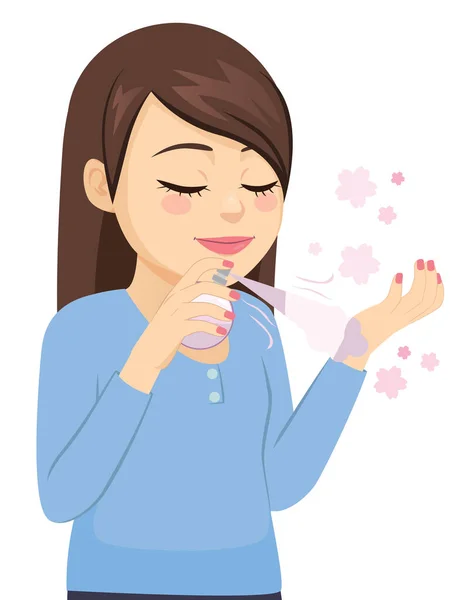 Beautiful Young Woman Applying Cologne Wrist — Stock Vector