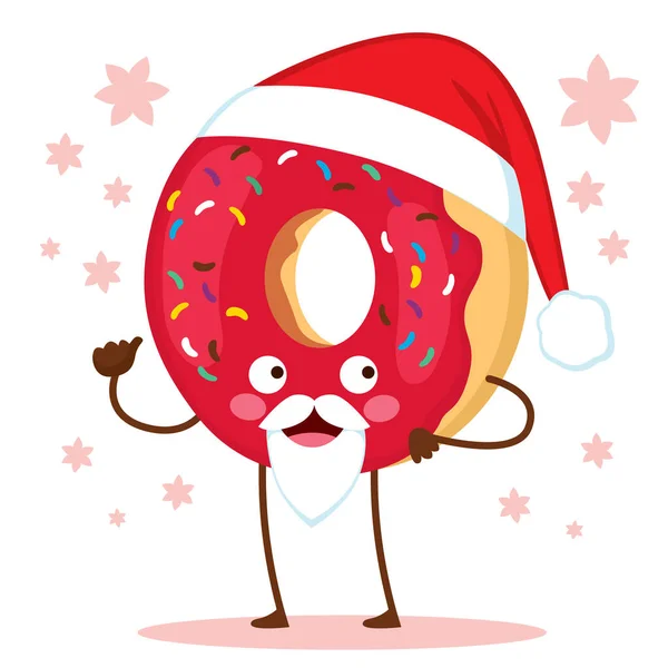 Schattig Donut Karakter Met Kerstman Hoed Rode Glazuur Glazuur — Stockvector