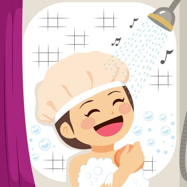 스펀지로 피부를 문지르면서 샤워실에서 노래하는 — 스톡 벡터