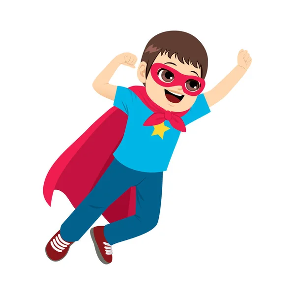 Χαριτωμένο Μικρό Σούπερ Ήρωας Αγόρι Που Φέρουν Κόκκινη Κάπα — Διανυσματικό Αρχείο