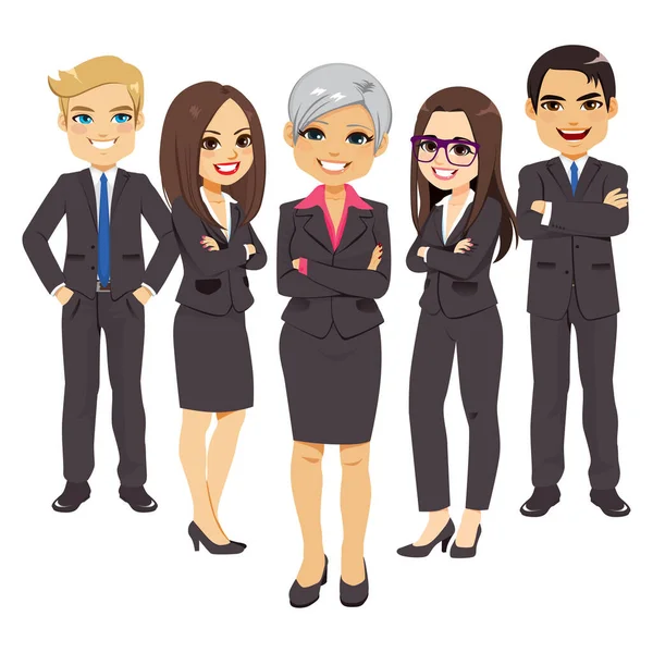 Business Černý Oblek Tým Set Kancelářských Pracovníků Senior Manager Businesswoman — Stockový vektor