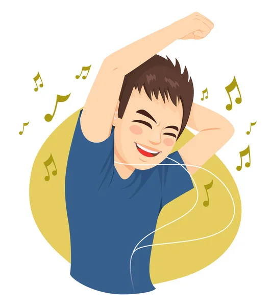 Teenager Man Casual Clothes Listening Music Dancing — Stock Vector